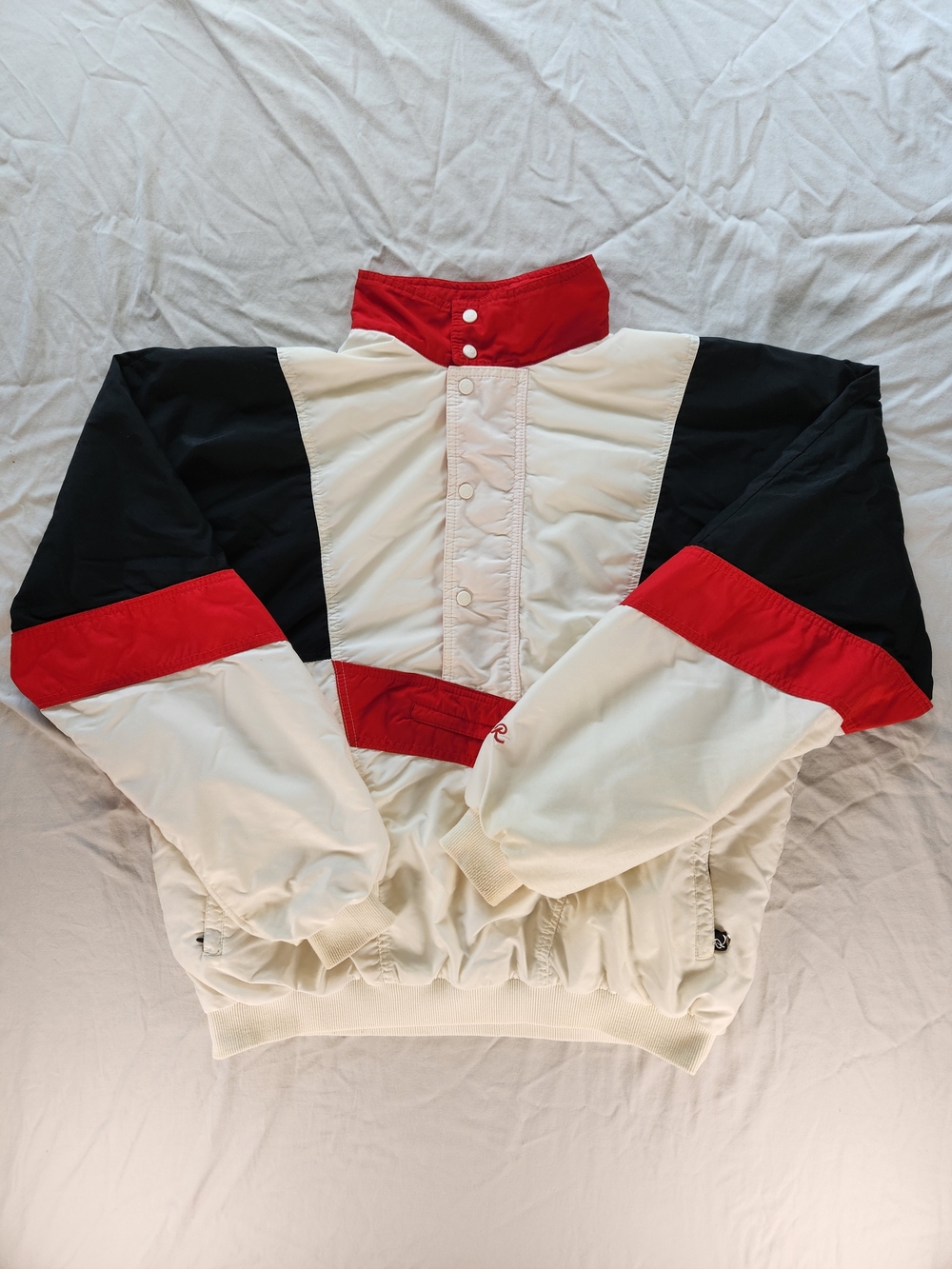 Vintage Roffe Men's Pullover Windbreaker Jacket Colorblock Red White Black Large